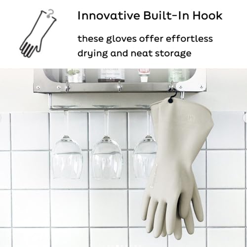 Myungjin 2 Pairs Reusable Waterproof Non-Slip Honeycomb Grip Latex Rubber Gloves with Hang-Dry Hooks/Hanging Loops for Dishwashing Household Cleaning Cooking (Large OverFit) - size: Large (OverFit)