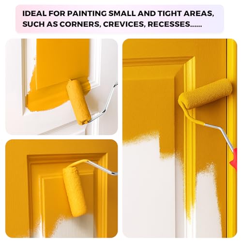 4 Inch Mohair Paint Roller Covers, 1/4" Nap, 5 Pack Lint-Free Small Paint Roller Refills with Frame Kit, Mini Rollers for Painting Cabinets, Door, Walls, Furniture, Trim, All Paints & Stains - color: 5pcs