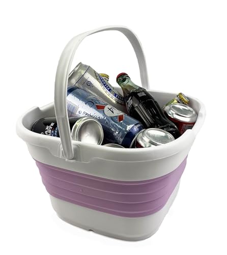 SAMMART 9.5L (2.5 Gallon) Collapsible Rectangular Handy Bucket (White/Pale Purple) - color: White/Pale Purple