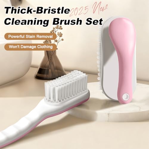 2Pack Shoe Cleaning Brush Household Laundry Clothes Scrubbing for Stains Bathroom Ergonomics Grip Easy Hold (2, Pink) - color: Pink