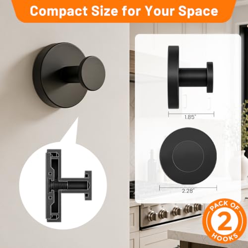 Upgraded Suction Cup Hooks for Shower, No-Drill Bathroom Hooks for Hanging Towels, Robes & Loofah - Mount on Kitchen Walls, Window, Glass, Mirror, Tile & Smooth Surfaces (2 Pack, Black) - color: Black