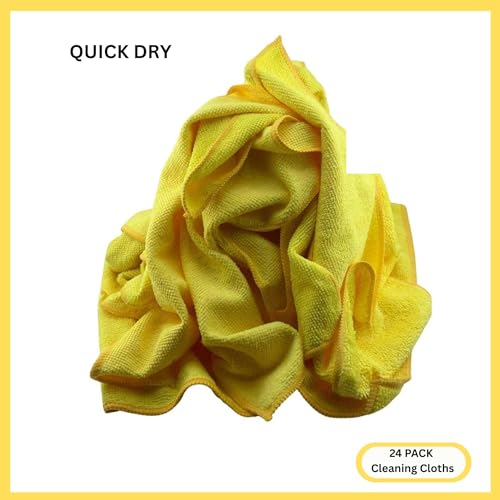 Microfiber Cleaning Cloth for Kitchen & households, Towels for Cars. (300gsm) (Pack of 24 Yellow) - color: Yellow