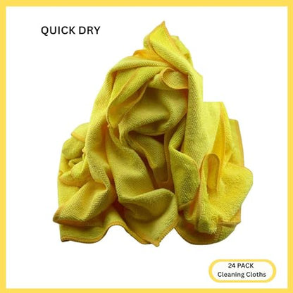 Microfiber Cleaning Cloth for Kitchen & households, Towels for Cars. (300gsm) (Pack of 24 Yellow) - color: Yellow