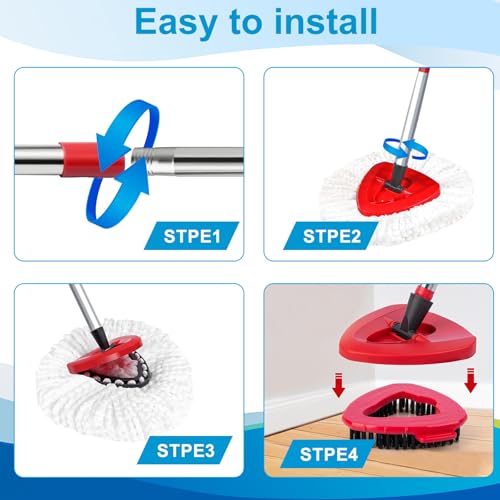 Mop Head Replacement for O Cedar, Spin Mop Replacement Head for Ocedar Easywring 1 Tank System, Mop Heads Includeds 6 Mop Replacement Heads, 1 Spin Scrub Brush & 1 Base, White - color: White