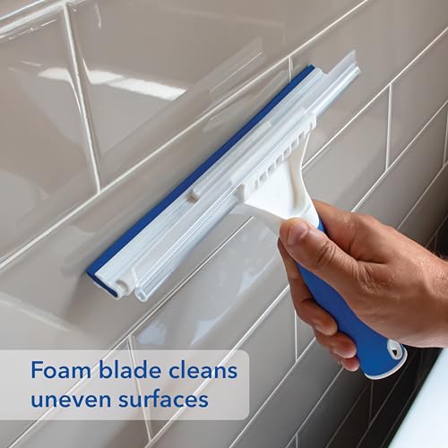 Unger Professional Connect and Clean 10” Glass and Tile Shower Squeegee, Compatible with Standard Threaded Pole, 2-in-1 Bathroom Cleaning Supplies, Cleaner for Showers and Mirrors, Streak-Free Results - style: 10” Glass & Tile Squeegee