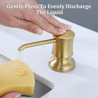 Sink Soap Dispenser for Kitchen Sink Brushed Gold Upgrade with 40" Silicone Kitchen Soap Extension Hose, Connect to Your Soap Bottle Directly - color: Brushed Gold, size: with Tube Kit