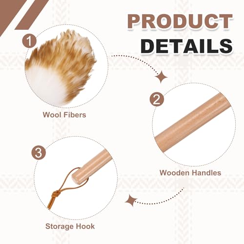 uxcell Wool Duster, 14.2" Natural Feather Cleaner Household Cleaning Duster with Solid Wooden Handle for Cleaning Fans Window Blinds Shelves Furniture, White Coffee - color: White Coffee, size: 14.2"