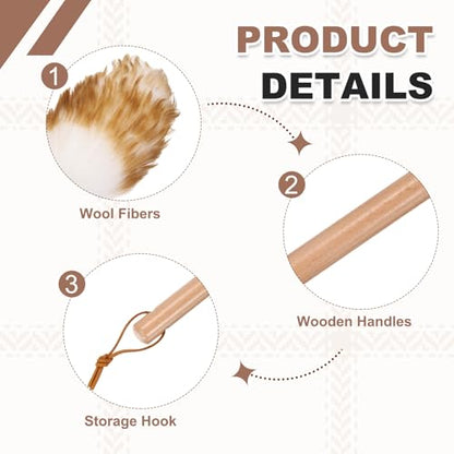 uxcell Wool Duster, 14.2" Natural Feather Cleaner Household Cleaning Duster with Solid Wooden Handle for Cleaning Fans Window Blinds Shelves Furniture, White Coffee - color: White Coffee, size: 14.2"