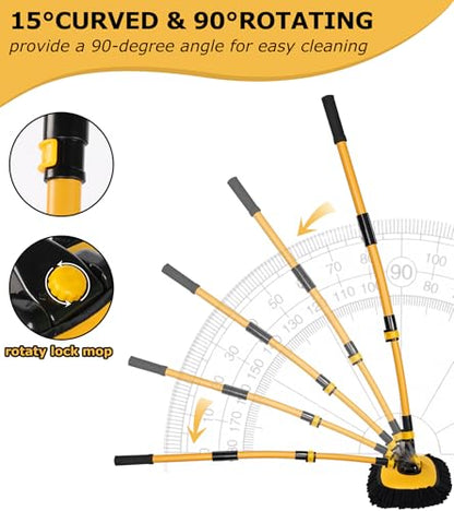 anngrowy 56.7" Car Wash Brush Mop Kit Mitt Sponge with Long Handle Car Cleaning Supplies Kit Tools Car Washing Duster Exterior Scratch Free, Chenille Replacement Head Extension Pole - color: Black