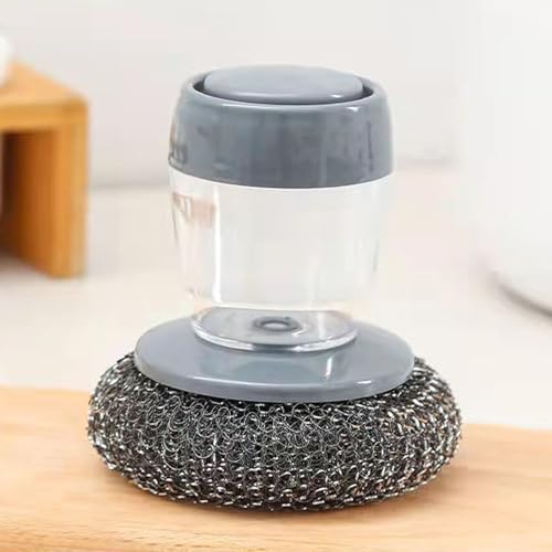 1/2Pcs Press to Clean Dish Brush with Automatic Soap Dispenser and Steel Scrubber for Kitchen Cleaning Easy to Use