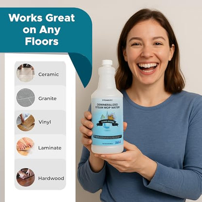 Steam & Go Demineralized Water for Steam Mop – Clean Ocean Scent, 32 oz (Pack of 1) | Scented Floor Cleaner Solution, Ready-to-Use, Compatible with Any Steam Cleaner - size: 32 Fl Oz (Pack of 1)