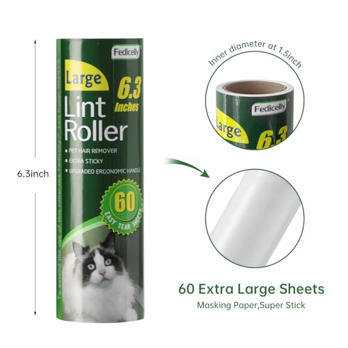 Fedicelly Large Lint Rollers Pet Hair Extra Sticky Floor, Cat Dog Hair Remover Laundry Clothes Carpet Furniture,6.3 inches Wider with 320 Sheets Giant Lint Remover Brush for Couch with Long Handle - size: 1 Roller (Extendable Handle)/320 Sheets