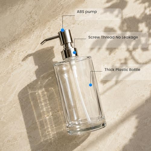 Clear Plastic Dish Soap Dispenser, 10 oz Pump Bottle for Kitchen & Bathroom | Clear plastic 10 oz refillable pump bottle for dish soap, hand soap, lotion, kitchen sink, or bathroom counter - color: Clear