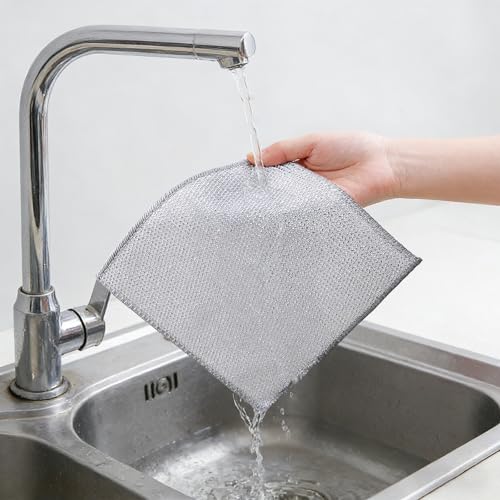 12 Pack Non-Scratch Wire Dishcloth,7.87" x 7.87" Reusable Metal Dish Cloth for Kitchen, Non Scratch Scrub Cloth for Non-Stick Pans, Wet & Dry Dual-Use Heavy Duty Dish Washing Scrubber