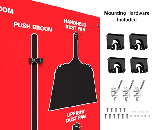 Clean & Sweep 5S Shadow Board/Wall Mount Broom Holder, 68" x 30" Board, 5S Cleaning Station - Board Only, Tools Sold Separately, Made in The USA by AccuformNMC, Red/Black, PSB114RDBK - color: Red/Black