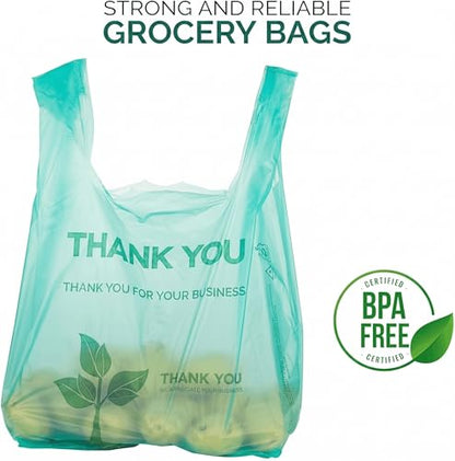 Stock Your Home Eco Grocery Bags Disposable T-Shirt Thank You Bag with Handles for Supermarket, Groceries, Produce, Shopping - style: 500 Count