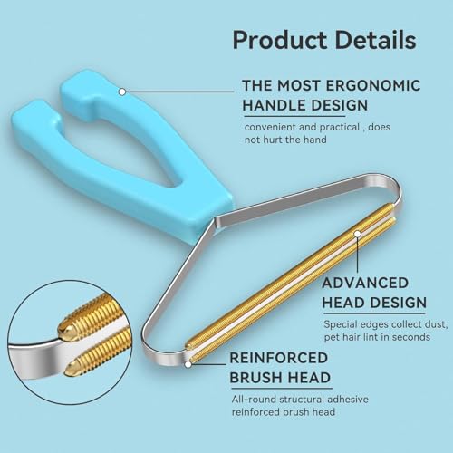 Pet Hair Remover for Furniture, Reusable Lint Cleaner Tool for Couch, Carpet & Clothing – Dual-Sided Pet Hair Removal Rake for Dogs & Cats, Durable Copper Lint Scraper with Ergonomic Handle