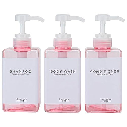Refillable Shampoo and Conditioner Bottles for Shower Wall,Shampoo and Conditioner Dispenser with Pump No Drill (3 Bottles-Pink) - color: 3 Bottles-pink