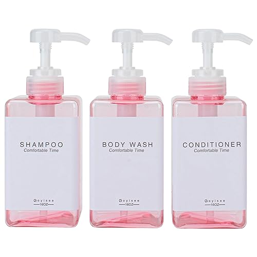 Refillable Shampoo and Conditioner Bottles for Shower Wall,Shampoo and Conditioner Dispenser with Pump No Drill (3 Bottles-Pink) - color: 3 Bottles-pink