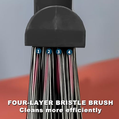 Large Angle Brooms Indoor Outdoor Broom with Long Handle Stiff Bristle Sweeper for Kitchen Garage Deck Courtyard Lobby Patio Lawn Leaves (Black) - color: Black