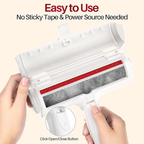 Shine4Me Reusable Pet Hair Remover Roller for Couch, Furniture, Clothes and Car, Lint Remover for Dog and Cat Hair, No Refills Needed, Portable Manual Fur Remover, White