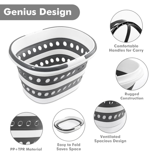 Collapsible Laundry Baskets with Handles 7.4 Gallon Heavy Duty Laundry Basket Rectangle Pop Up Silicone Laundry Bucket Small Portable Storage Organizer Collapse Basket Small Room Organization - size: 7.4 Gallon - Basket