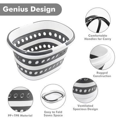 Collapsible Laundry Baskets with Handles 7.4 Gallon Heavy Duty Laundry Basket Rectangle Pop Up Silicone Laundry Bucket Small Portable Storage Organizer Collapse Basket Small Room Organization - size: 7.4 Gallon - Basket