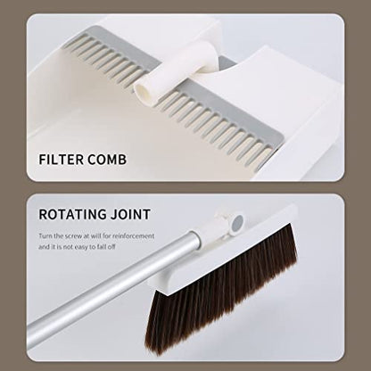 Broom and Dustpan Set, Multi Functional Folding Broom with Dust Pan with Long Handle Combo Set for Office and Home Standing Upright Sweep Use with Lobby Broom