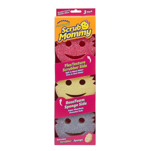 Scrub Daddy Scrub Mommy Sponges - Dish Scrubber + Non-Scratch Cleaning Sponges Kitchen, Bathroom + Multi-Surface Safe - Stain + Odor Resistant Dual-Sided Dish Sponges for Scrubbing (3 Count) - size: 3 Count (Pack of 1), style: Scrub Mommy