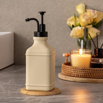 Enra Glass Soap Dispenser with Clear Window,12oz Matte Stainless Steel Hand Pump Dispenser,Hand and Liquid Soap Dispenser Rust Proof Countertop Lotion Bottle (Beige-Square-Liquid) - color: Beige-square-liquid