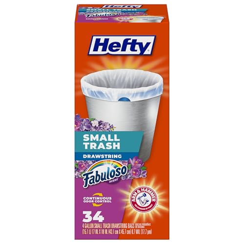 Hefty Small Trash Bags, Fabuloso Scent, 4 Gallon, 34 Count - color: Fabuloso, size: 34 Count (Pack of 1)