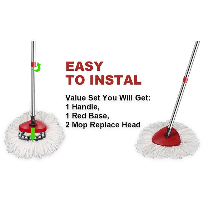 2 Spin Mop Head Replacement, 1 Base, 1 Mop Handle (30-58in) Combo Mops Set Compatible with OCedar EasyWring RinseClean Microfiber Mops (White (1-Tank System)) - color: White (1-tank System)