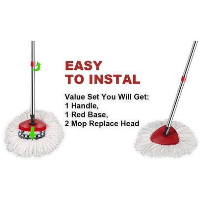 2 Spin Mop Head Replacement, 1 Base, 1 Mop Handle (30-58in) Combo Mops Set Compatible with OCedar EasyWring RinseClean Microfiber Mops (White (1-Tank System)) - color: White (1-tank System)