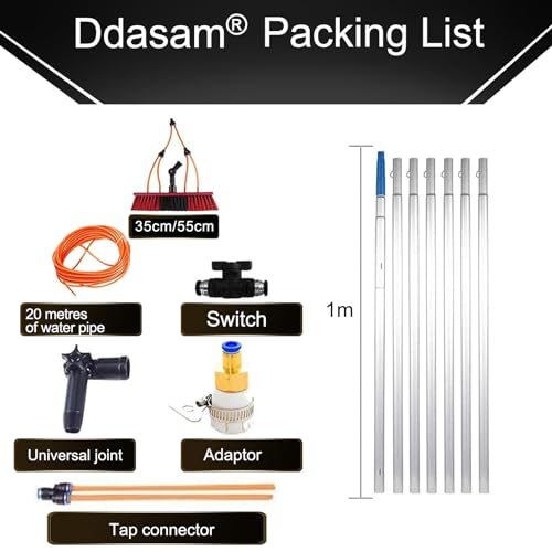 9m/30FT Water Fed Pole Kit with Telescopic Brush for Window Cleaning Commercial and Home Use Car Wash Brush Kit with 20m Water Supply Hose Includes Solar Panel Brush - color: Silver 55cm, size: 9m/30FT