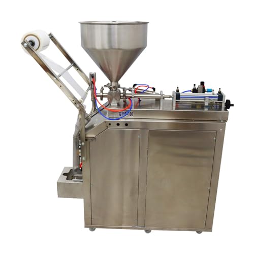 INTSUPERMAI Automatic Liquid Paste Filling Packaging Sealing Machine 10-100ml Stainless Steel Automatic Quantitative Paste Liquid Filling Machine for Shampoo Toothpaste Honey Oil Milk 110V