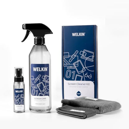 WELKIN Screen Cleaner Spray Kit (550ml + 60ml) - Cleaning Mist for TV, Laptop, Computer, Phone Touchscreen - 2 Sprayers，1 Microfiber Cloth & 1 Glass Wipe Included - size: Mist Kit