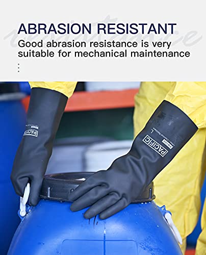 PACIFIC PPE Chemical Resistant Gloves, Heavy Duty Industrial Rubber Gloves, Resist Acid, Alkali and Oil, 12.6", X- Large - color: 12.6"/Black (1 Pair), size: XL/10