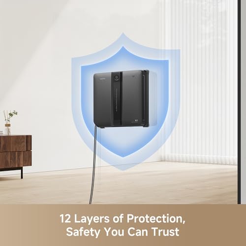Mova N1 Window Cleaning Robot, Compact Dual-Spray Window Cleaner, 8000Pa Suction, 12-Level Safety Protection, Intelligent Path Planning, 6 Cleaning Modes, for Windows Glass Tiles & Marble, Black - color: Black