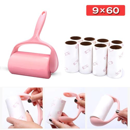 Lint Roller, 9 Refills 540 Sheets,Super Sticky Pet Hair Remover Kit, YQMAJIM Adhesive Lint Brush for Clothes,Carpet,Car Seats,Dust,Dogs,Cats - color: 1handle+9refills