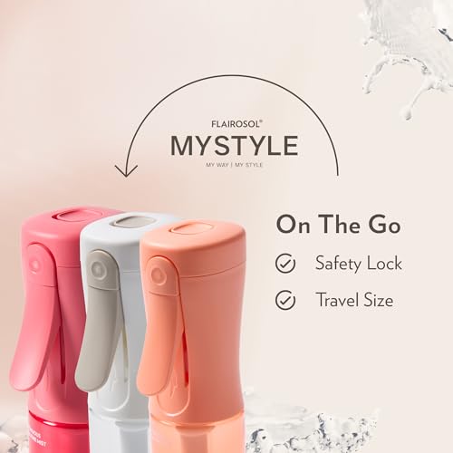 FLAIROSOL MyStyle, Spray Bottle for Hair- 3 Pack Small Travel Spray Bottle, Ultra Fine Continuous Water Mist for Face, Hairstyling, Salon, Cleaning, Beauty, Toners, Hydration & Makeup, 3.04oz / 90ml - color: Peach, Pink, White, style: 3 Pack