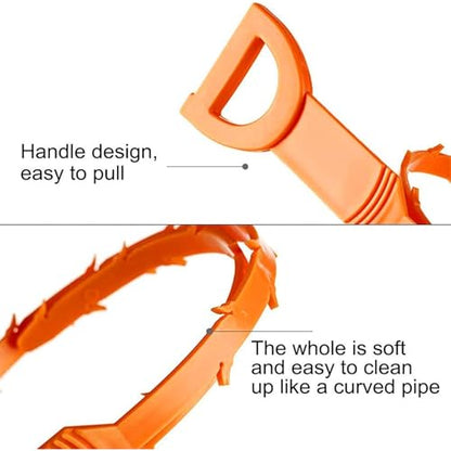 5Pcs Drain Snake, 20In Flexible Durable Sink Snake Auger Cleaner Tool with Barbed Teeth for Kitchen Bathroom Shower Tub Toilet Sewer, Clog Hair Remover Tool, Easy to Use Drain Opener, Orange