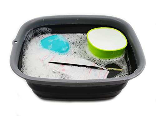 SAMMART 9.45L (2.5 Gallon) Collapsible Tub - Foldable Dish Tub - Portable Washing Basin - Space Saving Plastic Washtub (Grey/Black, M) - color: Grey/Black, size: Medium