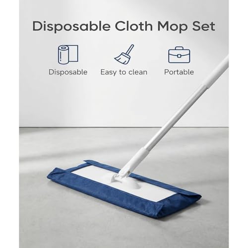 Snap Grip Mini Mop,Retractable Cleaning Tool - Zero Touch Gap & Floor Duster with 40" Handle, 10 Washable Pads for Under Furniture, Corners & Multi-Surface Dry/Wet Use (Purple - 10 Cloth)