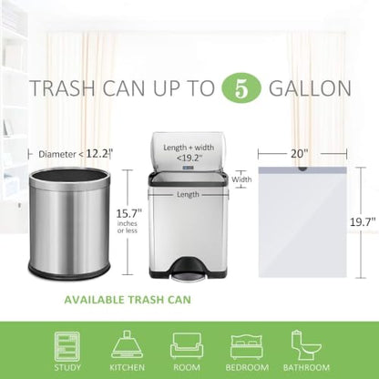 Teivio 5 Gallon 56pcs Strong Drawstring Trash Bags Garbage Bags, Small Plastic Bags for home kitchen office ， Bathroom Trash Can Bin Liners,White - style: 56-5Gallon-White