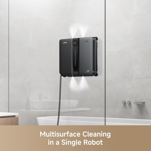 Mova N1 Window Cleaning Robot, Compact Dual-Spray Window Cleaner, 8000Pa Suction, 12-Level Safety Protection, Intelligent Path Planning, 6 Cleaning Modes, for Windows Glass Tiles & Marble, Black - color: Black