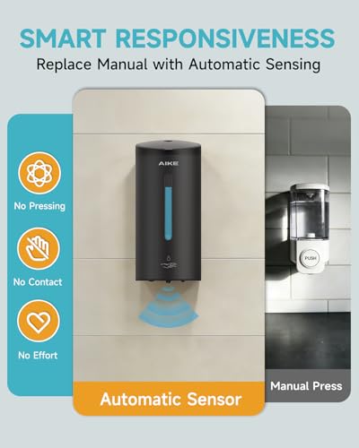 AIKE Classic Automatic Soap Dispenser,25 oz Liquid Wall Mount,MatteBlack Stainless Steel Finish Model AK1205E - color: Matteblack Stainless Steel