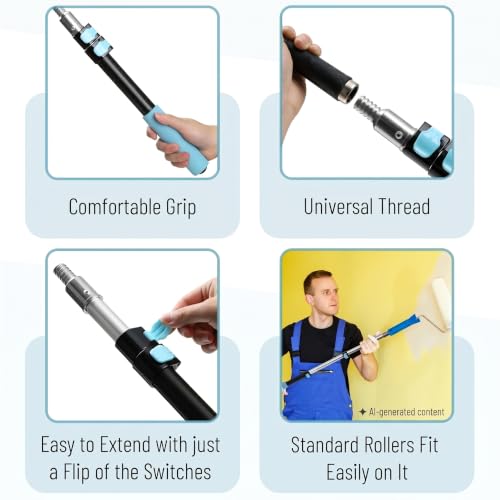Bates- Telescopic Extension Pole, 3 Ft, Aluminum Alloy, Sturdy Multi-Purpose Extension Pole with Flip-Lock Design for Painting, Dusting and Cleaning - color: Black and Blue, size: 3 Ft, 1 Pack