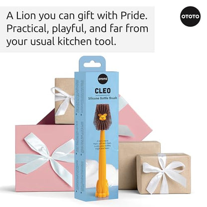 OTOTO Cleo Dish & Water Bottle Brush – Silicone Baby Bottle Brush, Water Bottle Cleaner, Dish Brush with Long Handle, Cute Lion Design, Crevice Cleaning Brush, Baby Essentials, Kitchen Gadgets - style: Cleo