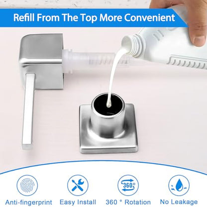 Built in Dish Soap Dispenser for Kitchen Sink, Lotion Dispenser Refill from The Top with Stainless Steel Pump Head 17 OZ Bottle Built in Countertop Under Sink, Brushed Nickel - color: Brushed Nickel-1
