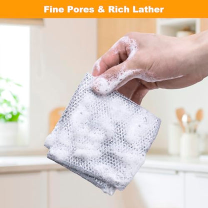 Inkhut Non Scratch Wire Dishcloth, Multipurpose Wire Dishwashing Rag for Wet and Dry, Multifunctional Dish Rags for Washing Dishes, Reusable Steel Wool Scrubber for Kitchen Cleaning